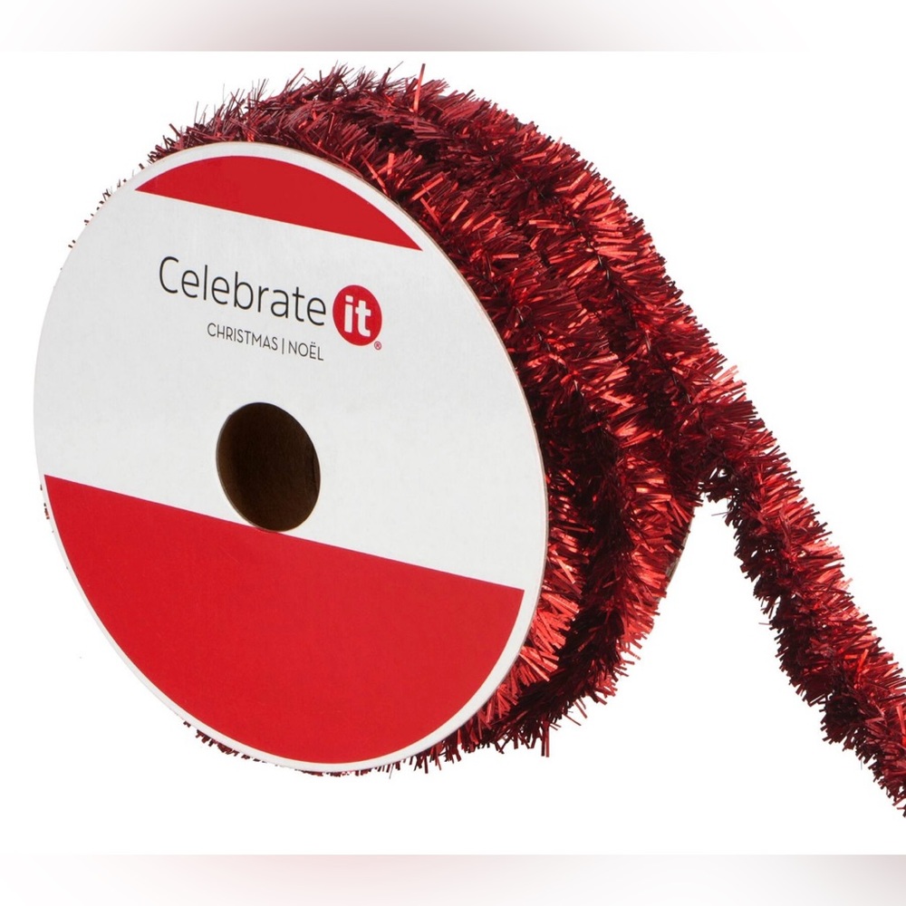 Celebrate it Red tinsel Wired Ribbon ⅝ in x 30 ft